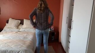 Standing up I start touching my pussy watching them jerk off in front of me - porn video